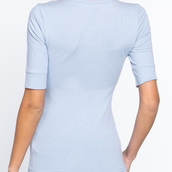 Cuffed Sleeve V Neck Top