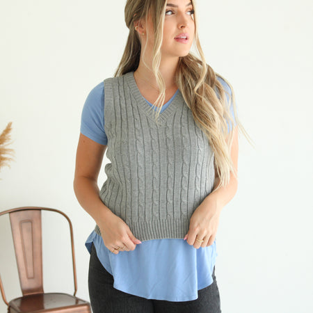 Cuffed Sleeve V Neck Top