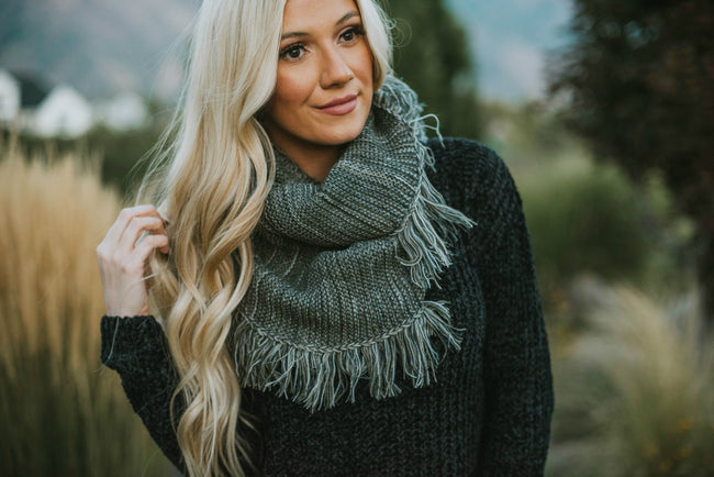 Frayed Trim Infinity Scarf