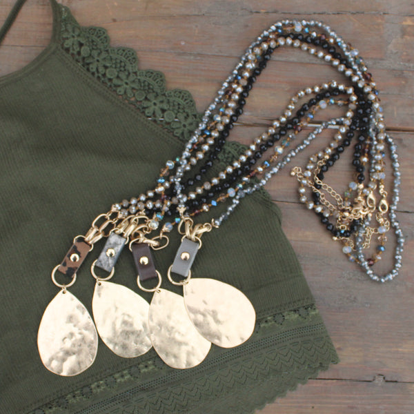 Hammered Metal and Leather Necklaces
