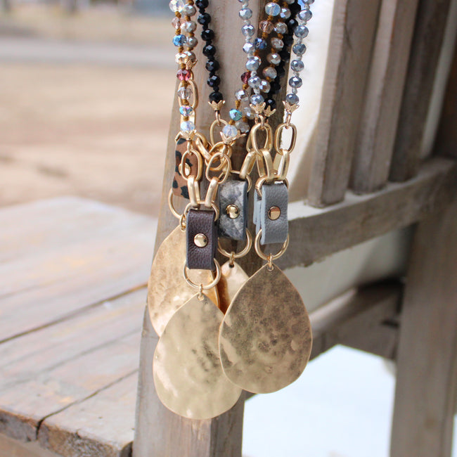 Hammered Metal and Leather Necklaces