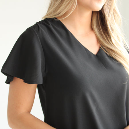 Cuffed Sleeve V Neck Top