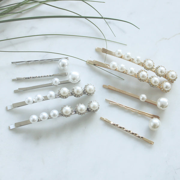 Sweet Lemon Boutique Pearl Bobby Pin Set | Hair Bobby Pins Silver