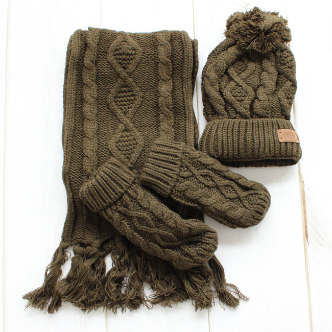 Pom Beanie Scarf and Glove Set